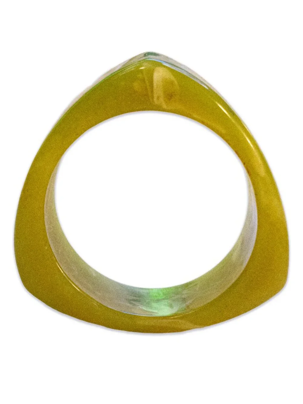 Triangular Green Jade Bangle Light Green with White Marbling